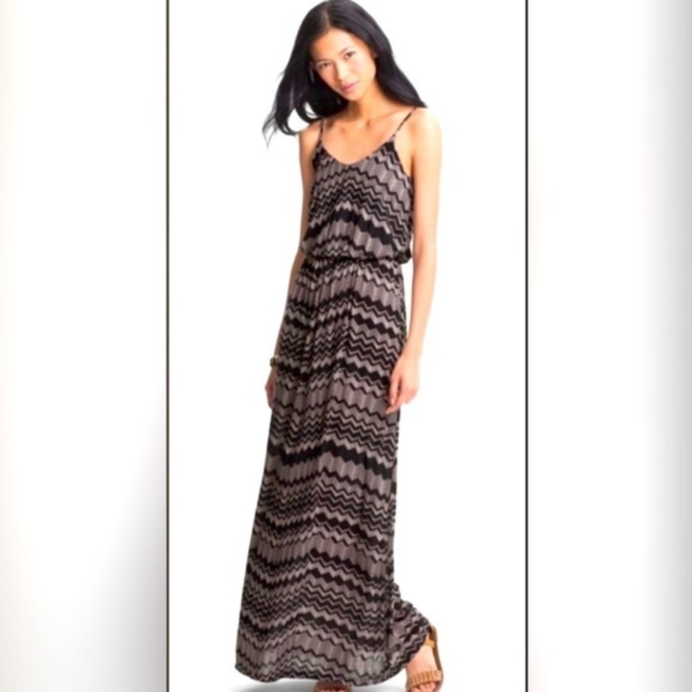 Lush Black & Tan Geometric Stripe Spaghetti Strap Maxi Dress Medium